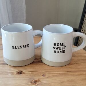Farmhouse Cottage White Ceramic Mug Set - Blessed & Home Sweet Home